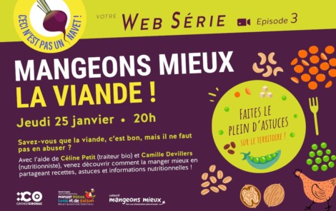 Visuel de la web conférence "Ceci n'est pas un navet" numéro 3, Mangeons Mieux : la viande !